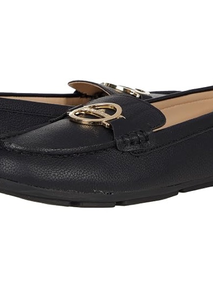 Calvin Klein Kc Layne Black Leather Loafers With Gold Logo Accent Size 8.5